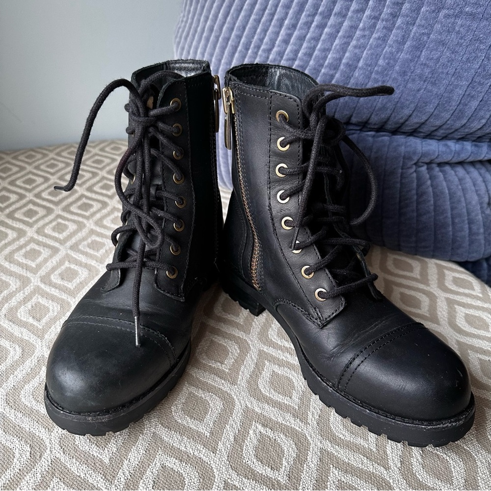 UGG Black Lace-Up Combat Boots with Side Zipper